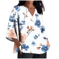 thumbnail image 1 of TaTaai Women's Roll Tab Sleeve Blouse, Printed V Neck Shirt, Linen Look Three Quarter Top for Casual Summer Gift, 1 of 5