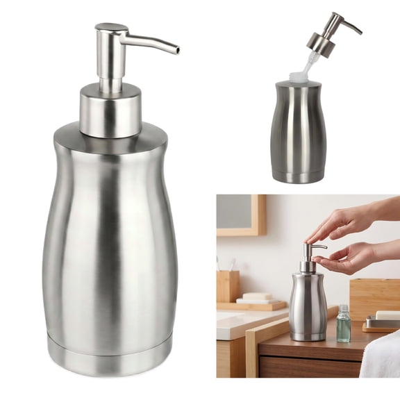 Stainless Steel Soap Dispenser - 13.5 oz Refillable Hand Soap Bottle with Brushed Nickel Pump for Bathroom and Kitchen, Silver