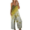 thumbnail image 2 of Wycnly Jumpsuits for Women Dressy Vintage Western Graphics Loose Wide Leg Strap Pocket Jumpsuist Overalls Summer V-Neck Sleeveless Ethnic Style Print Long Trendy Rompers Yellow xl, 2 of 5