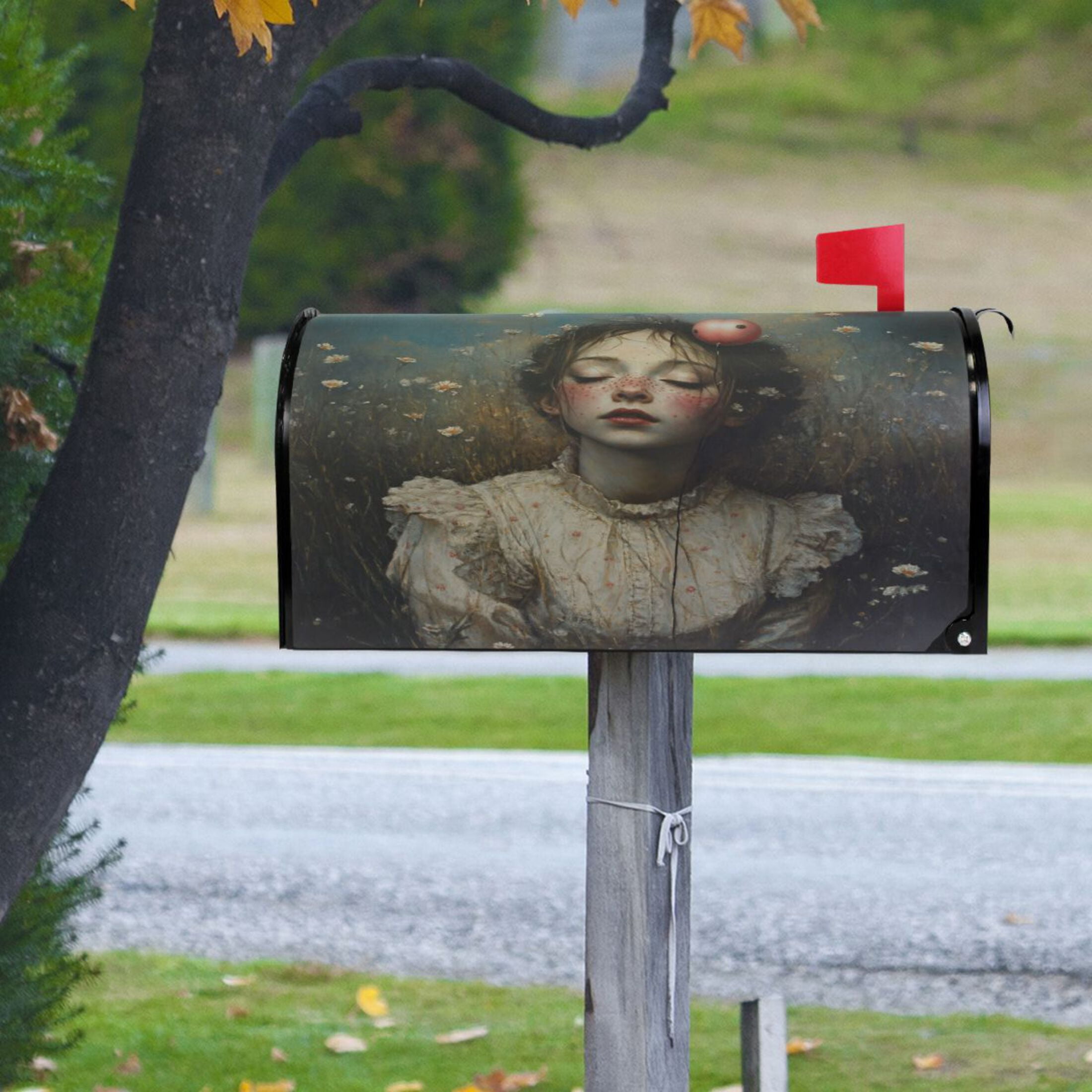 WOBOGO Beautiful Lass Mailbox Cover Magnetic for Garden Yard Home Decor Standard Size 25.4×20.78in
