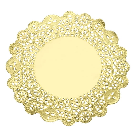 Uxcell 100 Pcs Servilletas de Papel de 10.4 Pulgadas Redondas de Encaje Decorativas, Papeles Desechables para Comidas y Fiestas, Dorado