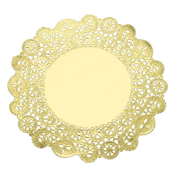 Uxcell 100 Pcs Servilletas de Papel de 10.4 Pulgadas Redondas de Encaje Decorativas, Papeles Desechables para Comidas y Fiestas, Dorado