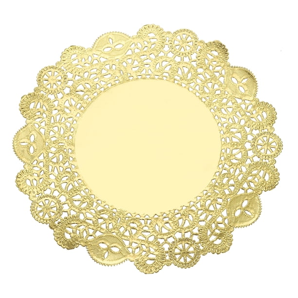 Uxcell 100 Pcs Servilletas de Papel de 10.4 Pulgadas Redondas de Encaje Decorativas, Papeles Desechables para Comidas y Fiestas, Dorado