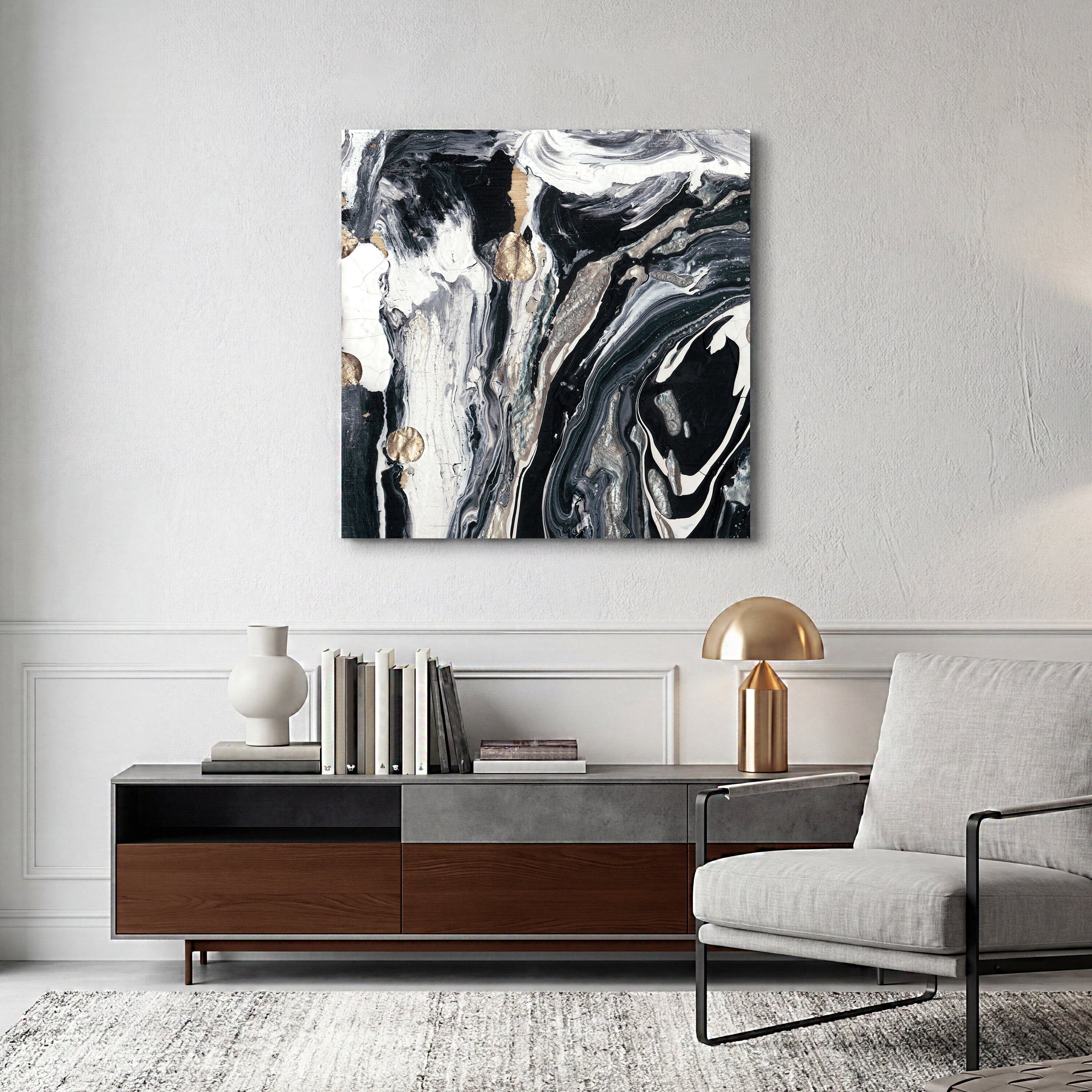 Ebony & Ivory B 36.00" x 0.20" Mixed Media Art, by Empire Art