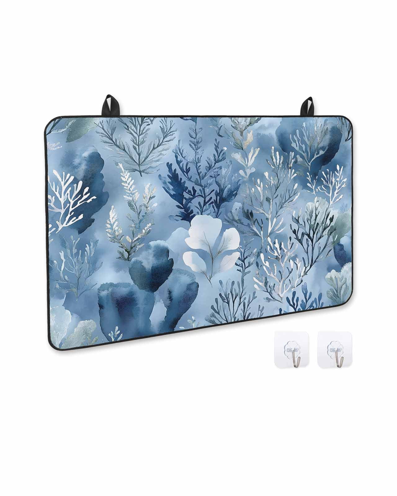 nqOlkjepod Large Induction Cooktop Protector Mat 36"x21", Blue Botanical Art Stove Top Covers for Electric Stove, Pastoral Watercolor Leaf Modern Stove Burner Cover Mats, Glass Top Stove Cover