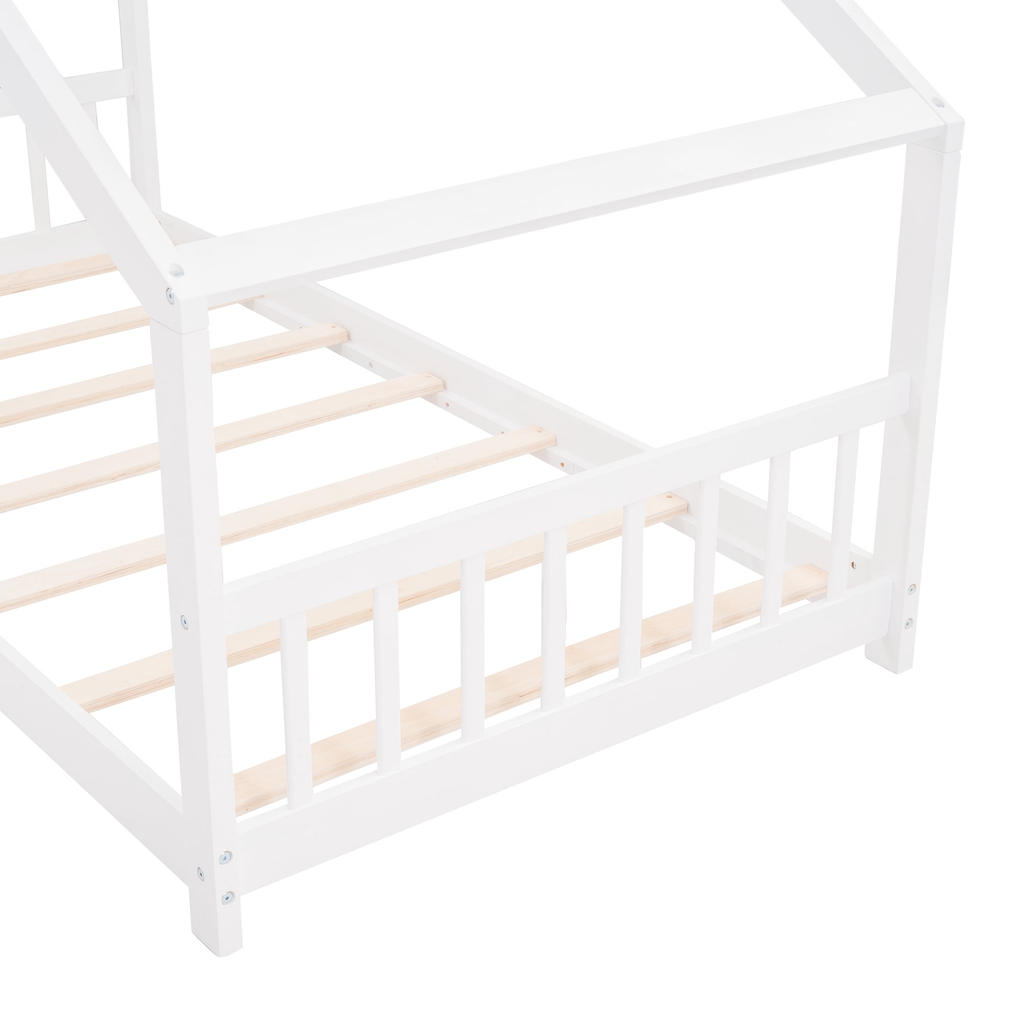 Leumius Twin Size Wood House Bed for Kids,Montessori Floor Bed Frame with Headboard and Footboard,Playhouse Bed for Girls Boys(Twin, White)