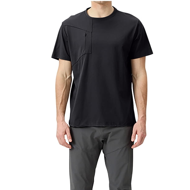 Tops para hombre, blusas y camisas de cuello redondo y manga corta para hombre, camiseta informal de solapa de color liso a la moda para hombre, blusa de cuello redondo y manga corta para hombre.