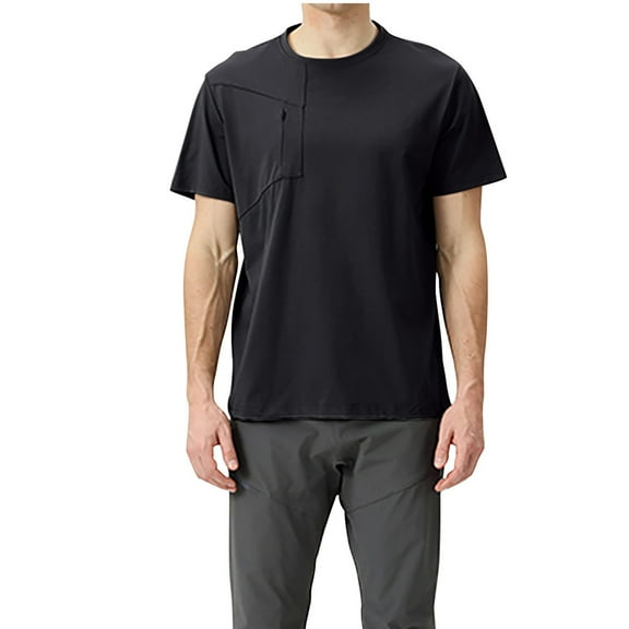Running T-Shirts for Men with Zipper Pocket Short Sleeve Tshirts Shirts Casual Solid Color Basic Pullover Slim-Fit Crewneck Tees Tops