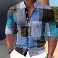 thumbnail image 1 of Camisa de hombre de moda con solapa empalmada y cuello alto, informal, para exteriores, fiesta callejera, suave, cómoda, ligera, transpirable, nueva, de talla grande, 1 of 6