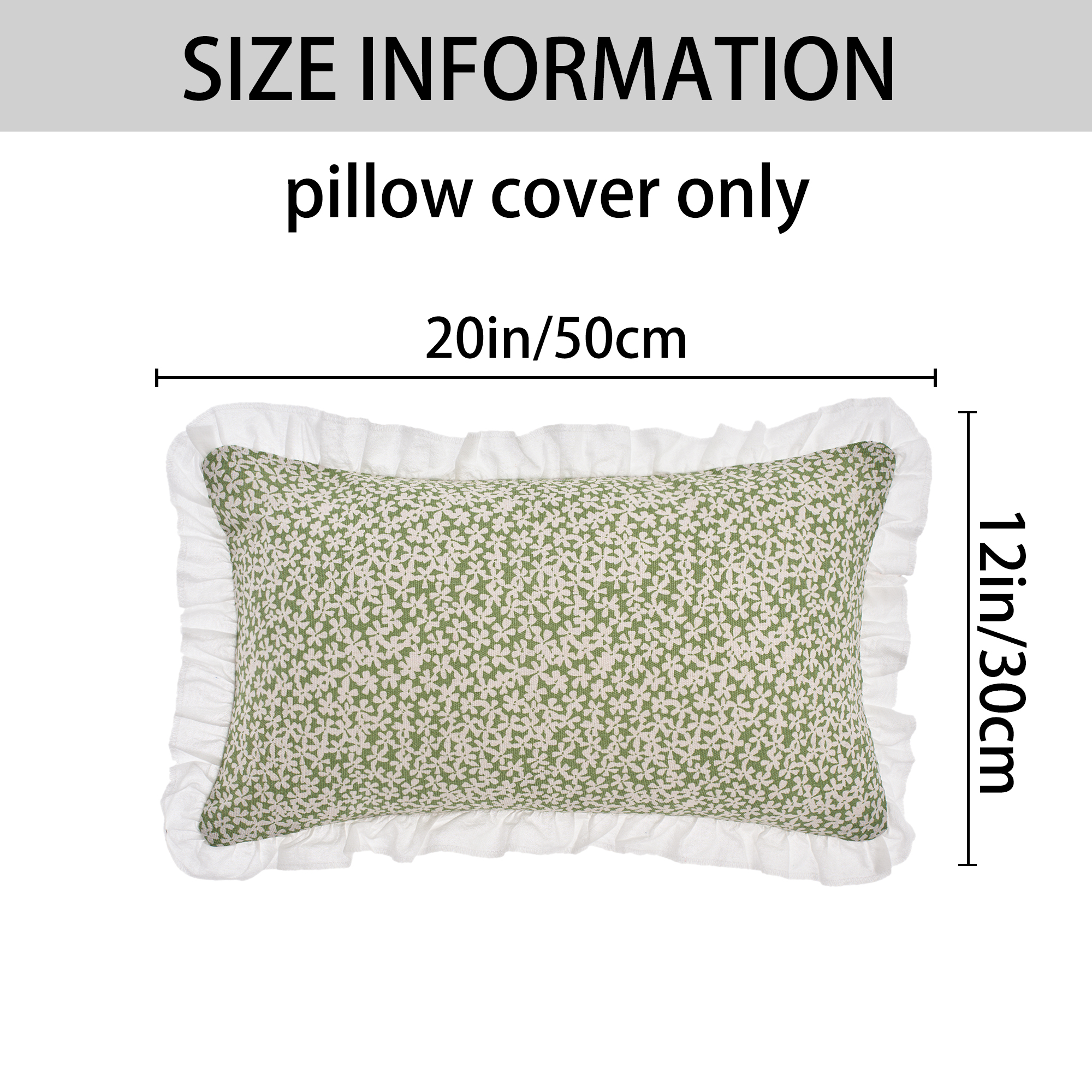 Unique Bargains Set of 2 Leaf Print Pillow Covers with Ruffled Trim Green 20" x 12"