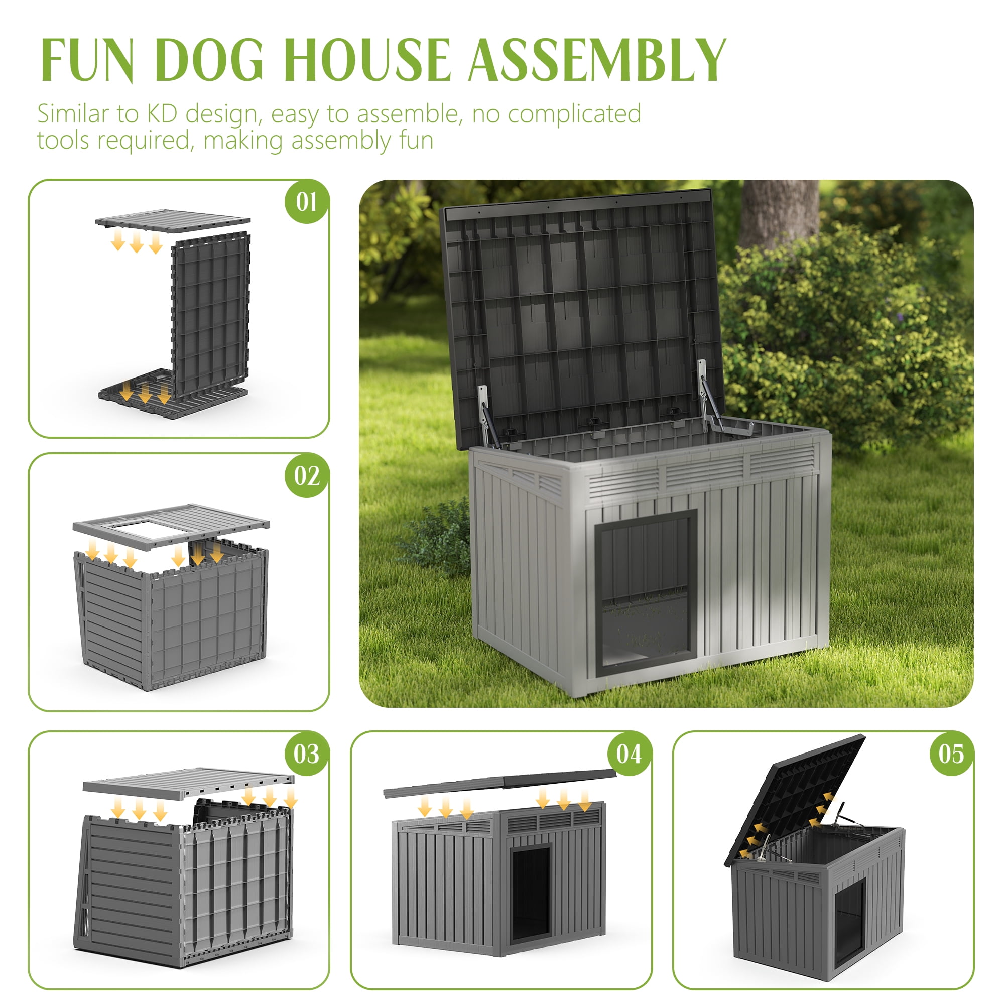 Dog House for Indoor & Outdoor Use - Weatherproof Roof & Removable Floor, Fits Small to Medium Dogs