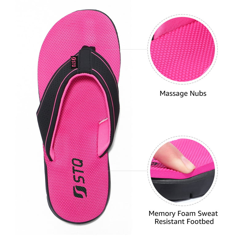 STQ Women's Flip-flop Non Slip Comfortable Yoga-Mat Thong Sandals for  Outdoor Black Rose 10 US 