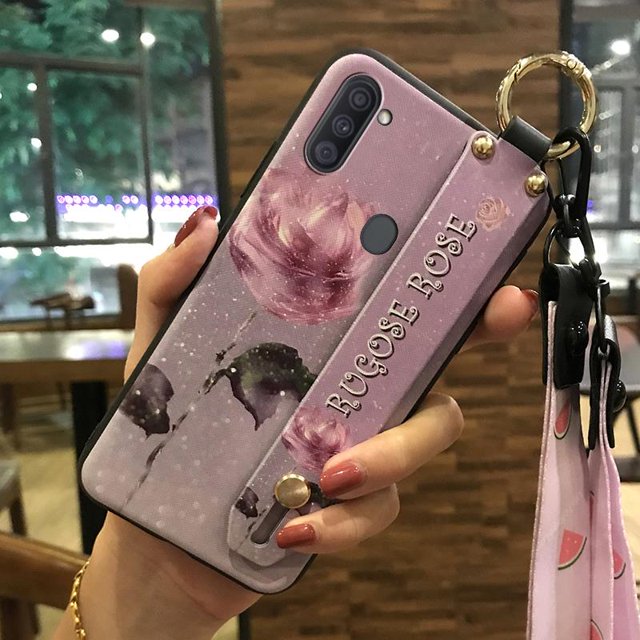 Funda de silicona para teléfono Samsung Galaxy A11, carcasa suave con correa para la muñeca, soporte para teléfono qiuyongming unisex