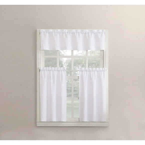 No. 918 Martine Microfiber 3-Piece Kitchen Curtain Set, 54" x 36", White