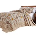 thumbnail image 1 of Juego de colchas Benzara Dorra King de algodón con estampado floral de 3 piezas, color beige, 1 of 6