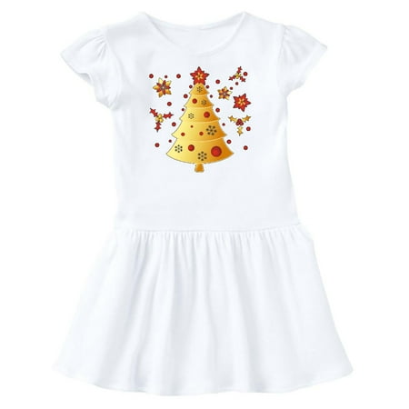 

Inktastic Red and Gold Christmas Tree with Flowers Gift Toddler Girl Dress
