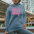 thumbnail image 2 of Rise and Slay, Pink Text Girl Quote Merch Gift, Light Blue Hooded Sweatshirt or Hoodie, 2XL, 2 of 5