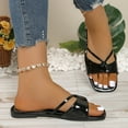 thumbnail image 4 of Black Ladies Versatile Stylish Sandals, Shiny Square Head Solid Color Summer Footwear, 4 of 7