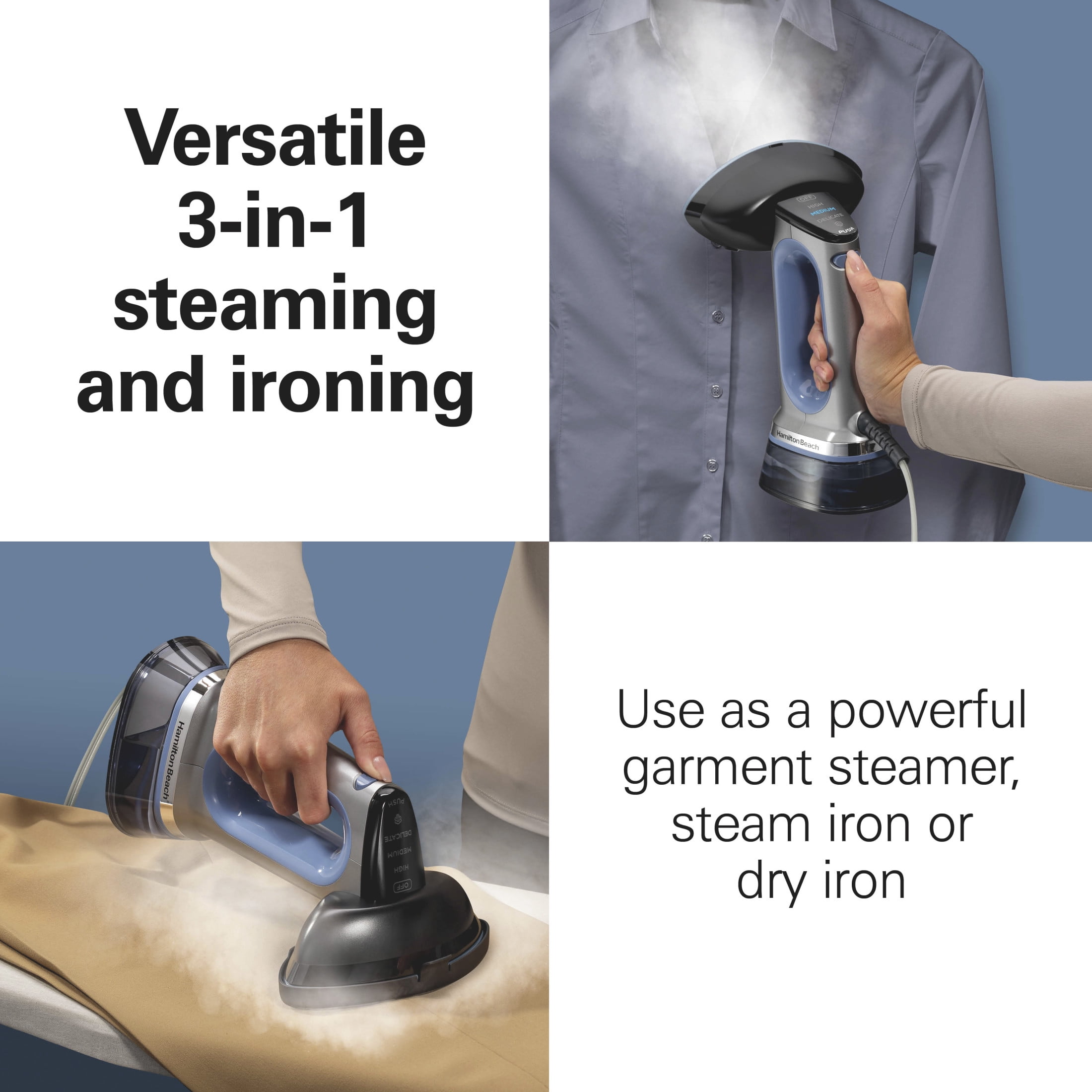 Durathon 3-in-1 Handheld Garment Steamer and Iron for Clothes, Removable 300 ml Water Reservoir, Blue