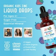 MaryRuths Kids Zinc Liquid Drops Ages 4+, USDA Organic, Skin Health, Immune Support Mineral, Berry Flavor, Vegan, 1 Count, 2 fl oz