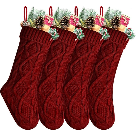 4 Pack 18" Unique Knit Christmas Stockings for Fireplace Holiday Decor Xmas Tree Stockings