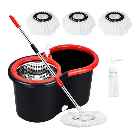 Spin Mop and Bucket with Wringer Set, 360 Spinning Mop Bucket System with 3 Microfiber Mop Replacement Heads, Mop and Bucket with Wringer Set for Home