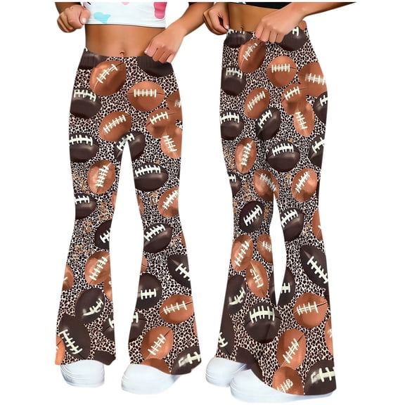 Spring Pants for Women,Women's Flare Yoga Leggings High Waisted Game Day Football Palazzo Wide Leg Pants Bell Bottoms