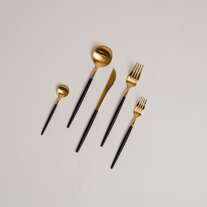 Ozarke Royal Cutlery Set, Stainless Steel Matte Gold and Black (Set of 20)