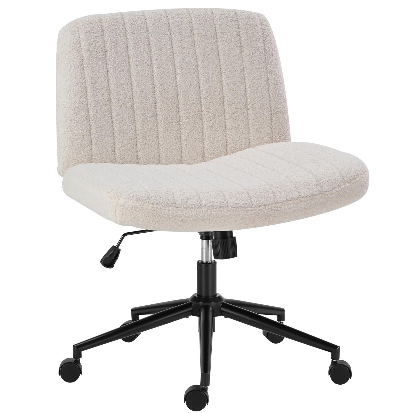 Office Desk and Vanity Chair, Armless Cross-Legged Swivel Task Chair with Wide Fabric Seat, Height Adjustment, and Replaceable Wheels or Fixed Base