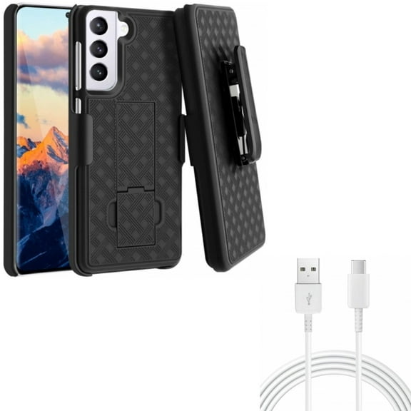 Case Belt Clip w 10ft USB-C Cable for Samsung Galaxy S21 - Holster Swivel Cover, Type-C Charger Cord Power