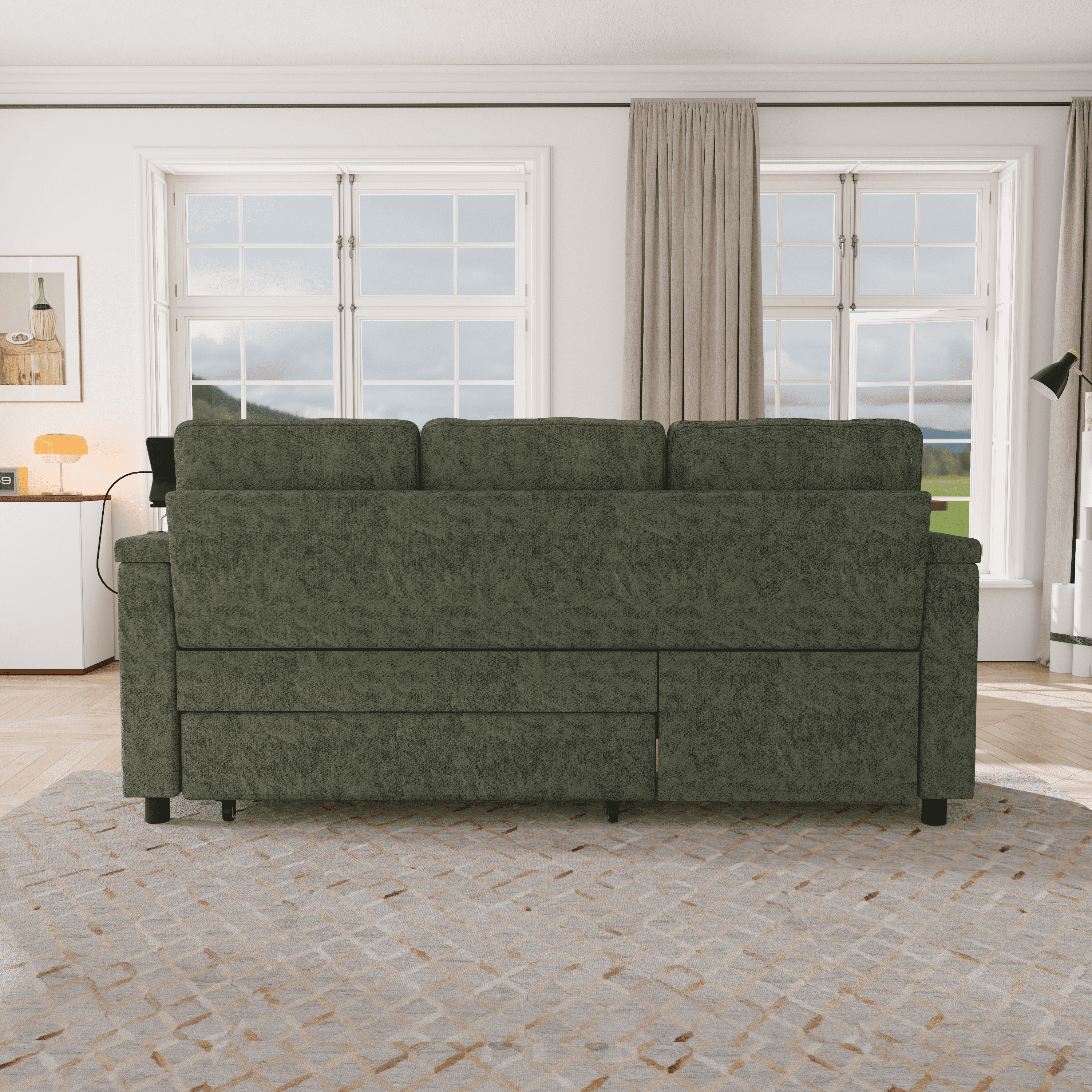 TiramisuBest 81" 3-in-1 Convertible Sleeper Sofa Bed with Power Recliner,Chenille Sofa Couch with Tray Table & USB for Living Room,Green