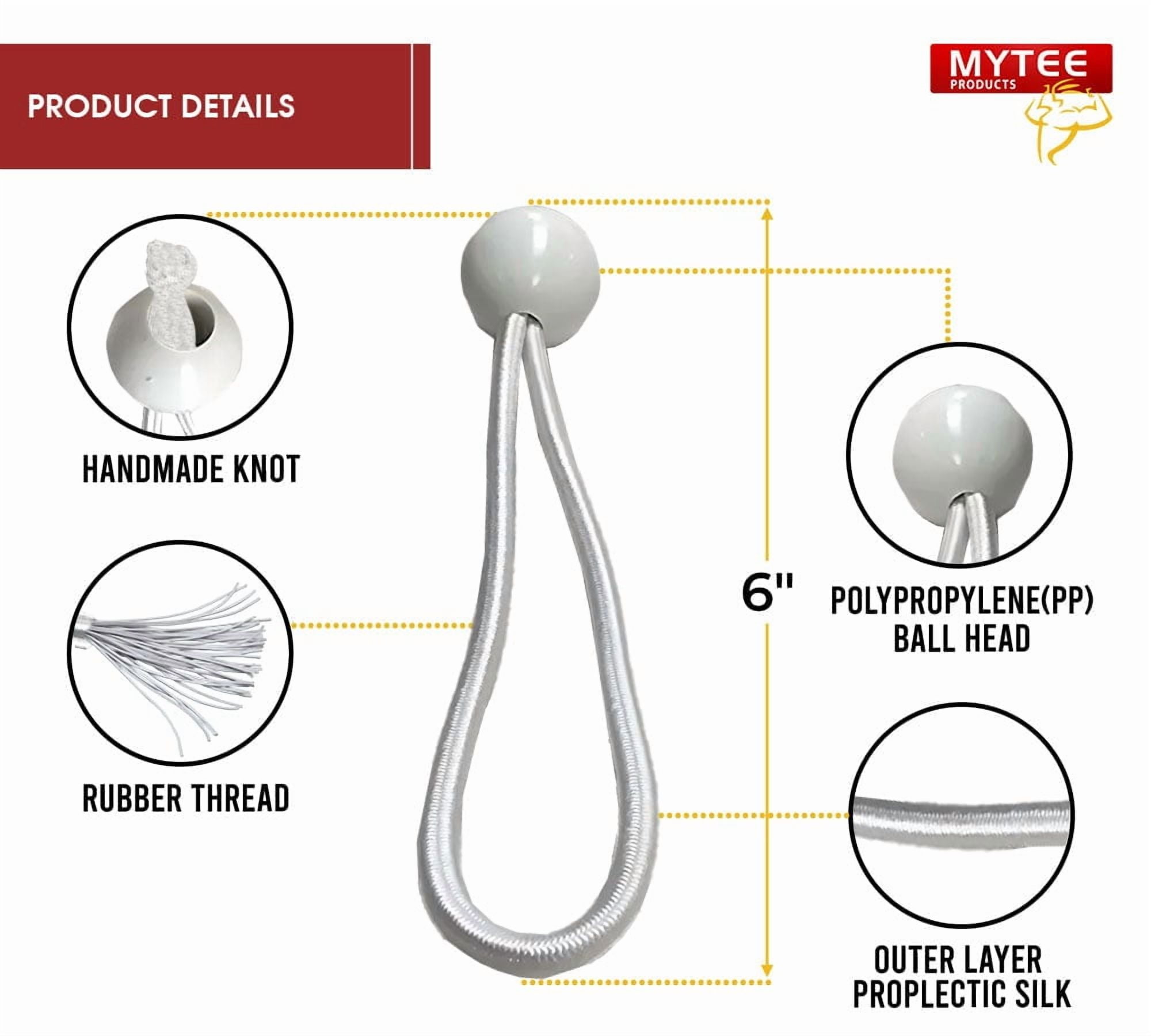(100 Pcs) 6" White Ball Bungee Cords for Tarp Tie Down - Heavy Duty Canopy Bungee Loop Cords w/Balls for Camping, Shelter, Cargo, Tent Poles (5 MM Thick)