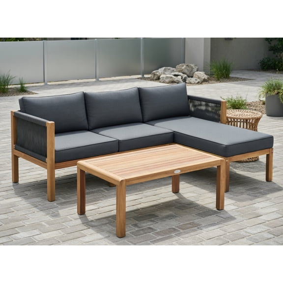 Resenkos 3 Piece Patio Acacia Sofa Set with Nylon Armrest, Patio Seating Conversation Set, Modern Patio Sofa Sectional All Weather Proof for Patio Back Deck
