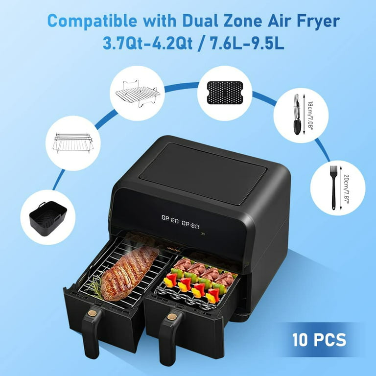 Sunfry Dual Air Fryer Accessories, 10Pcs Double Basket Air Fryer Accessory  Stainless Steel Air Fryer Rack + Silicone Air Fryer Pot for Ninja Foodi