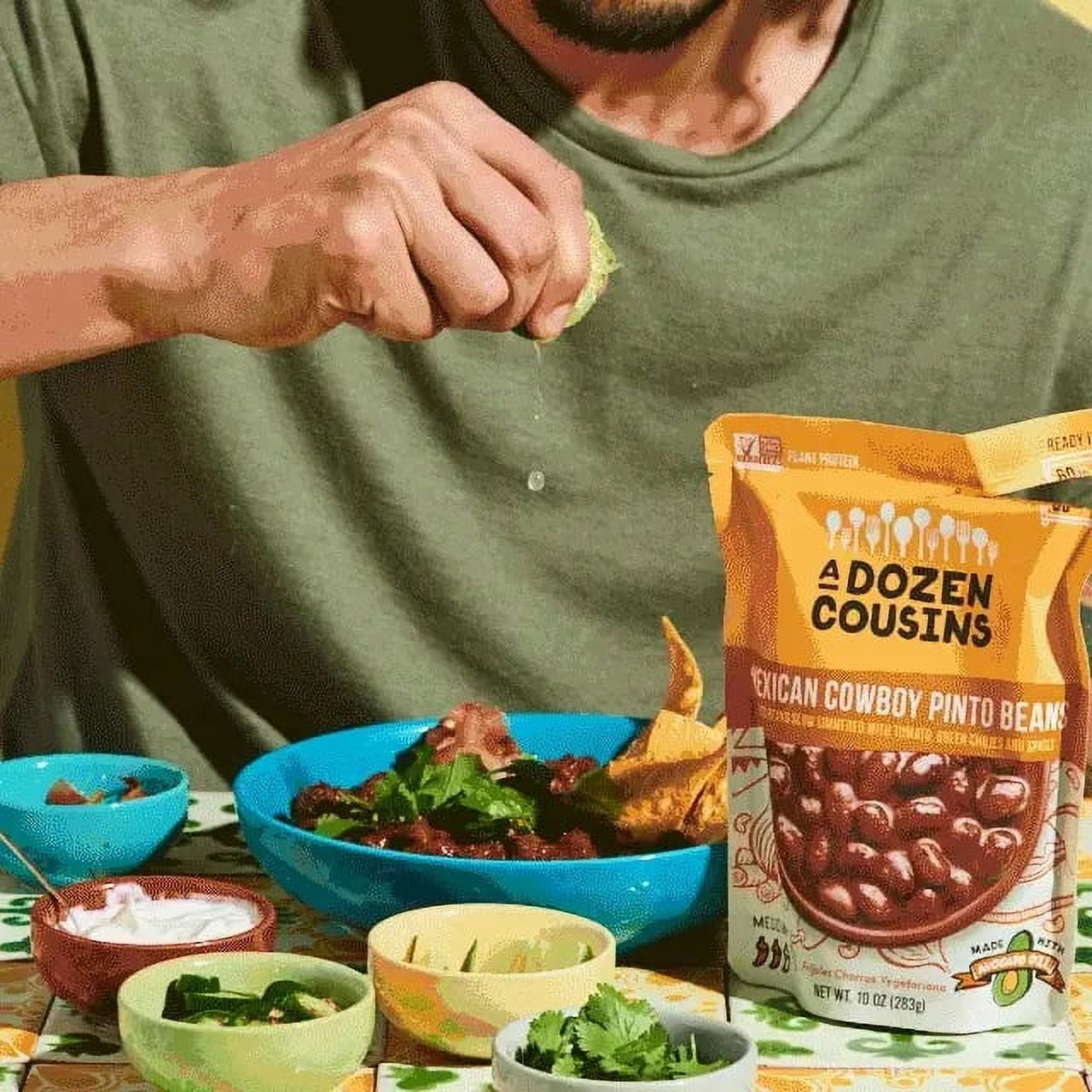 A Dozen Cousins Mexican Pinto Beans, Vegan Gluten-Free Microwaveable Seasoned Beans with Avocado Oil, 10 oz Pouches, 6 Pack