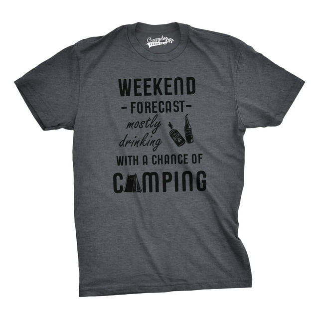 T-shirt pour Hommes de Fin de Semaine Prévision Boire Principalement avec une Chance de Camper pour Gars (Gris Chiné) - S