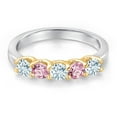thumbnail image 3 of Gem Stone King 10K Two Tone Gold Sky Blue Aquamarine and Pink Lab Grown Diamond Wedding-Bands Ring for Women | 0.87 Cttw | Round 3.5MM | Gemstone March Birthstone | Size 7, 3 of 6