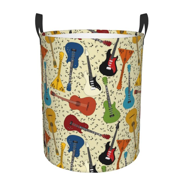 Easygdp Different Kind Of Guitars for Large Dirty Clothes Hamper, Lightweight Storage Basket, Household Laundry Bag with Handle-Small