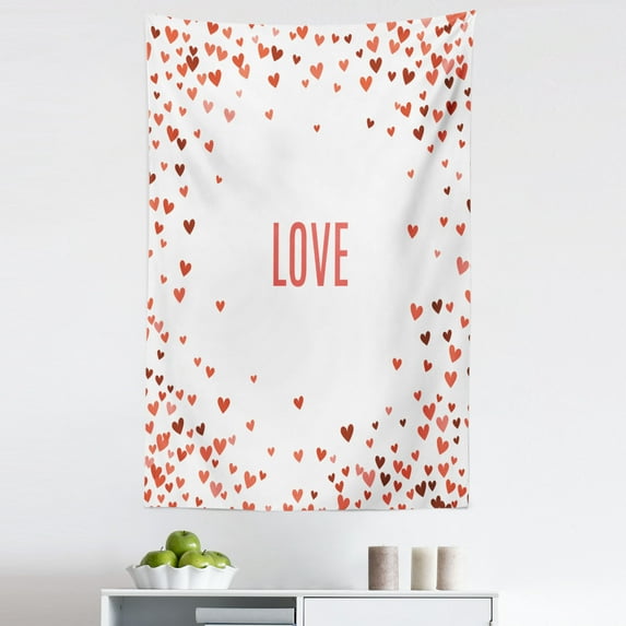 Love Tapestry, Romance Themed Illustration Hearts Background Abstract Amour Ornamental Design, Fabric Wall Hanging Decor for Bedroom Living Room Dorm, 5 Sizes, Burgundy Red White, by Ambesonne