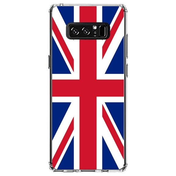 DistinctInk Clear Shockproof Hybrid Case for Samsung Galaxy Note 8 - TPU Bumper, Acrylic Back, Tempered Glass Screen Protector - Red White Blue British Flag UK - the UK