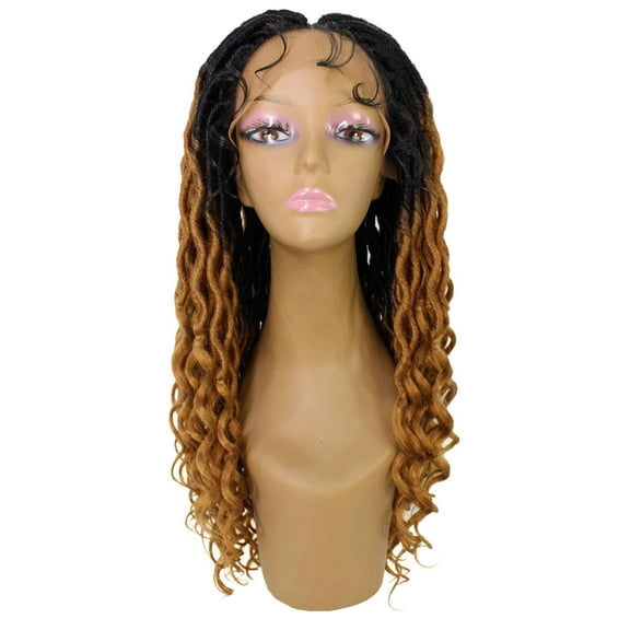 HPO Andrea 4x4 Curly Long 4X4 Hand Tied Lace Braid Adult Women Wig, Beauty Heat Resistant Fiber