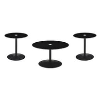 Ganso 3-piece Round Glass Top Coffee and End Table Set Black