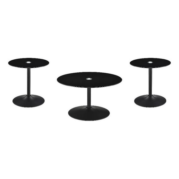 Ganso 3-piece Round Glass Top Coffee and End Table Set Black