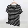 thumbnail image 2 of Staron Summer Tops for Women Casual V-Neck Short Sleeve Striped Modal Comfy Relaxed Fashion Basic Tee Shirt, Dark Gray 3XL, 2 of 5
