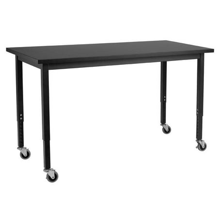 Black Science Table - National Public Seating SLT2472SAH 24 x 72 in. Height Adjustable Science Lab Table with Chemical Resistant Top, Steel Black Legs