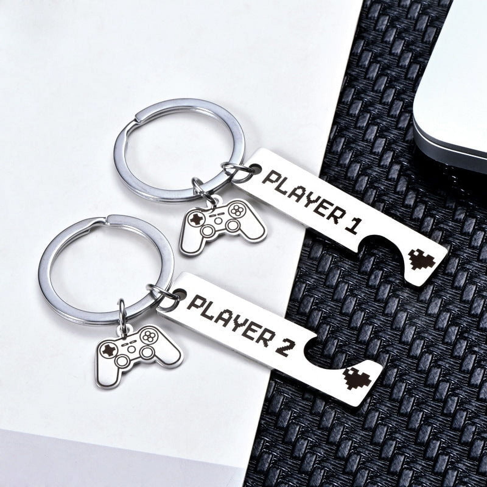 His and Hers Matching Keychains, Metal Couple Keychain Set for Boyfriend Husband Gifts, 2Pcs Titanium Steel Keyrings, 12x50mm with Gift Box