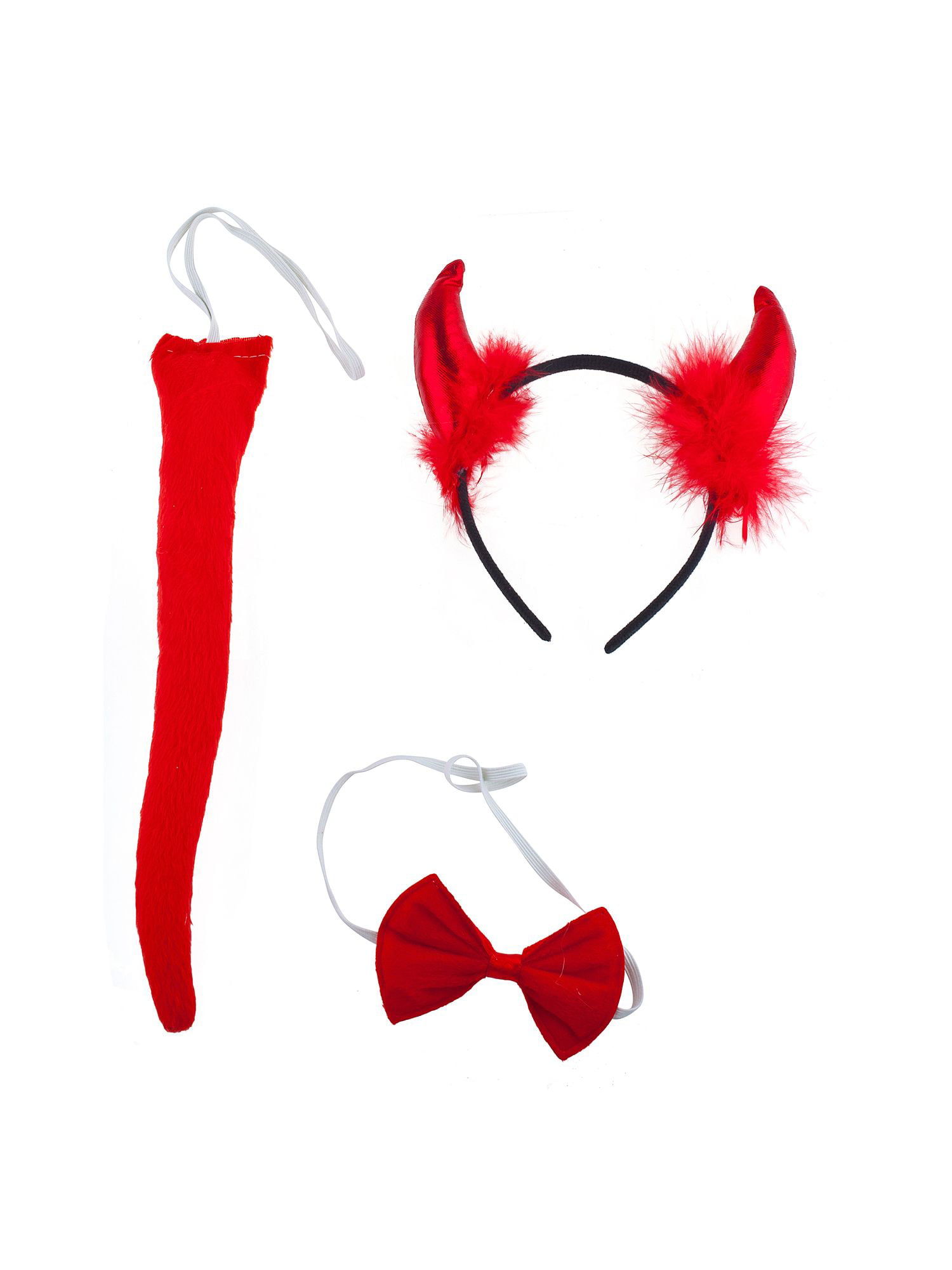 Lux Accessories Metallic Red Furry Devil Horn Bowtie Tail Costume Party ...