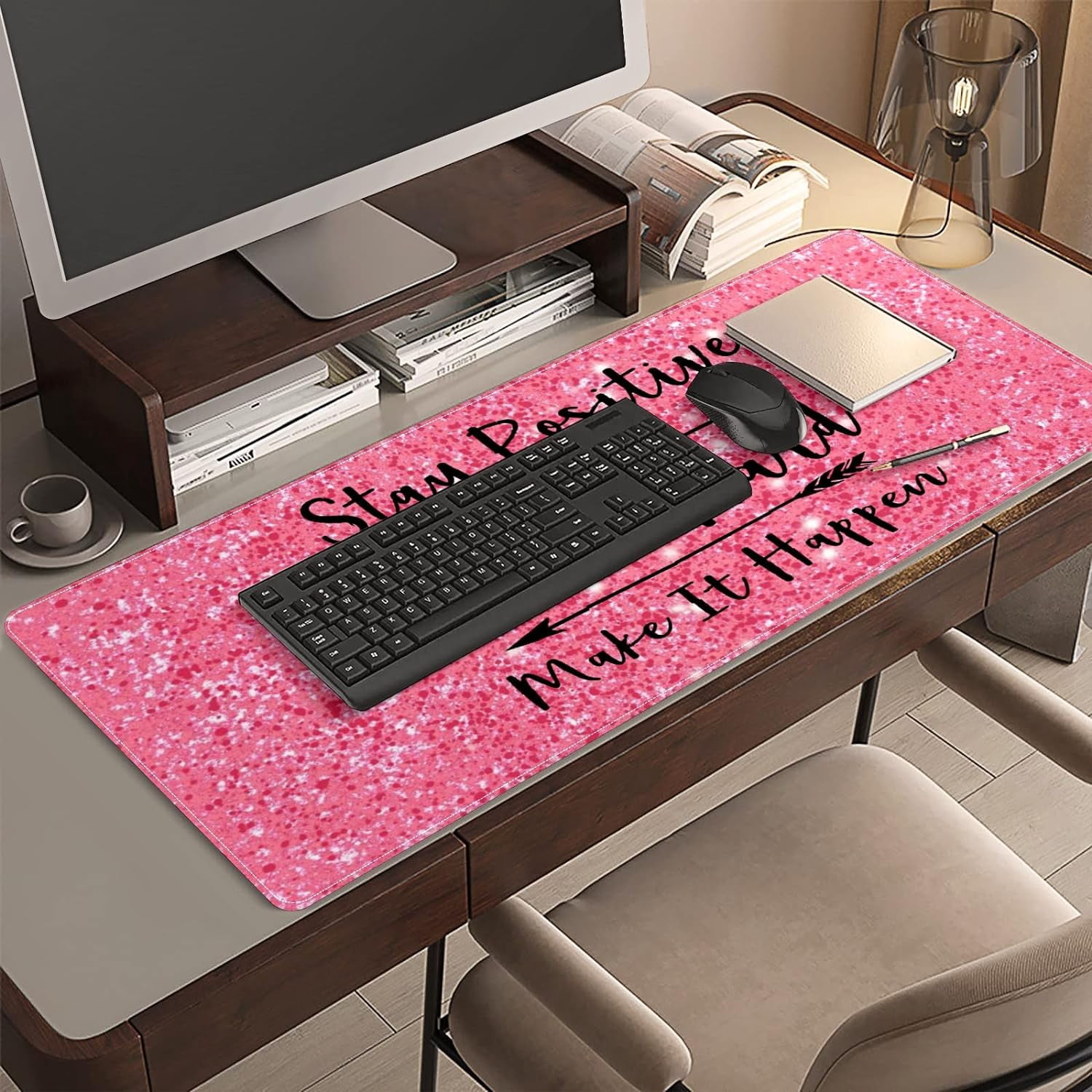 Glitter Pink Starlight Gradient Desk Mat, Desk Accessory, Cute Workspace, Trendy Workspace, Trendy, 35.4x15.7in Large Gaming Mouse Pad, Cute Desk Topper, Pretty Desk Pad
