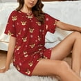 thumbnail image 4 of Sikiie Reindeer Faces Festive Red Womens Pajama Sets Short Sleeve Top With Pants Sleepwear 2 Piece Lounge Set-Large, 4 of 6