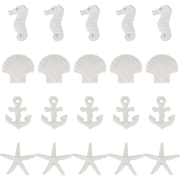 4 Style 40 Pieces Scallop Shells Starfish Anchor Sea Horse Decorations Small Tiny Sea Shells White Clam Bulk Natural Seashell Ocean Theme